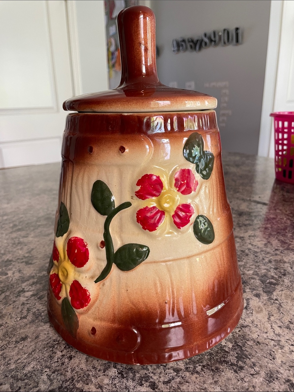 Mccoy Brown and Cream Floral Ceramic Cookie Jar with Lid